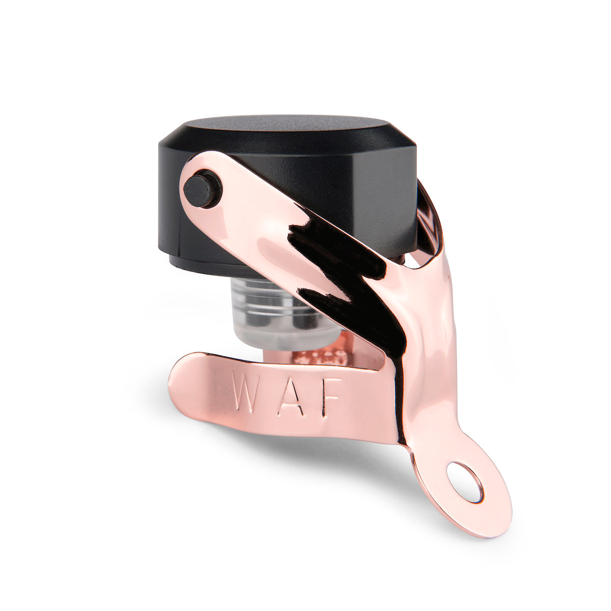 Sektverschluss mit Hebel | schwarz mit Metallarm rosé | 2-er Set