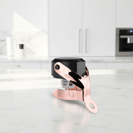 Sektverschluss mit Hebel | schwarz mit Metallarm rosé | 2-er Set