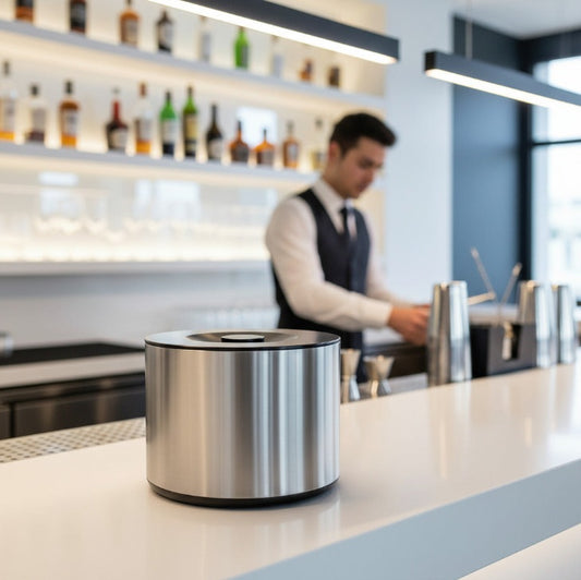 Eiswürfelbehälter 10 Liter | rund | gebürstete Aluminium-Optik | Kunststoff