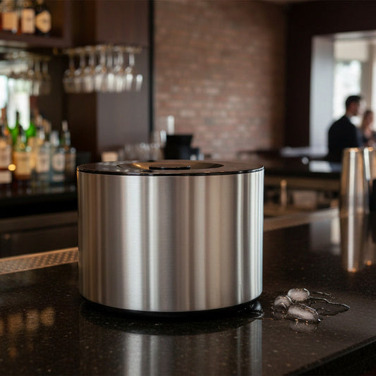 Eiswürfelbehälter 10 Liter | rund | gebürstete Aluminium-Optik | Kunststoff