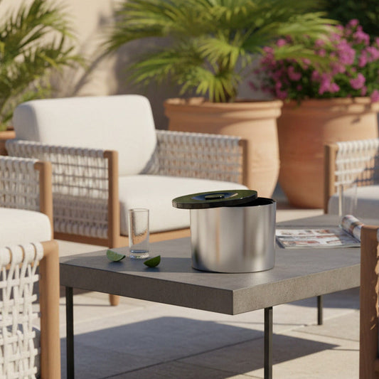 Eiswürfelbehälter 6 Liter | rund | gebürstete Aluminium-Optik | Kunststoff