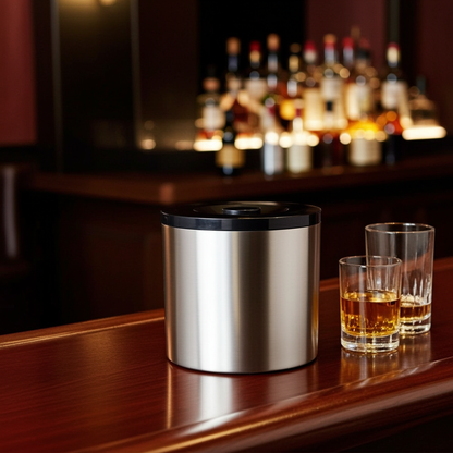 Eiswürfelbehälter 6 Liter | rund | gebürstete Aluminium-Optik | Kunststoff